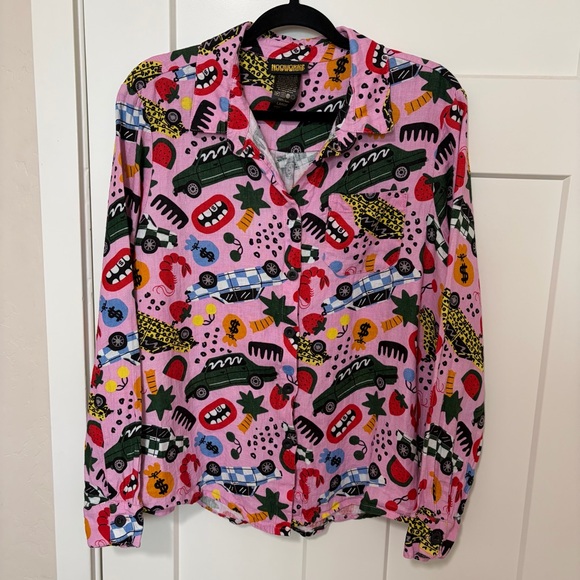 Nooworks Tops - Nooworks Classic Long Sleeve Button Down Shirt, Roll Out Pattern, Pink, Size L